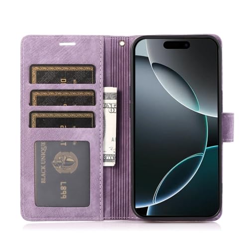 Étui iPhone 17 violet en cuir magnétique avec clapet protection portefeuille - 7