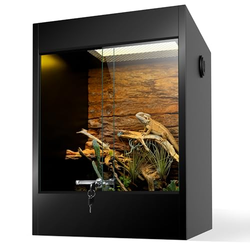 65 Gallon Bearded Dragon Tank, PVC Reptile Enclosure Terrarium, Front Opening Reptile Tank 36x23.6x17.7 with Tempered Glass, Sliding Door & Screen Top for Leopard Geckos, Snakes, Ball Pythons, Lizards