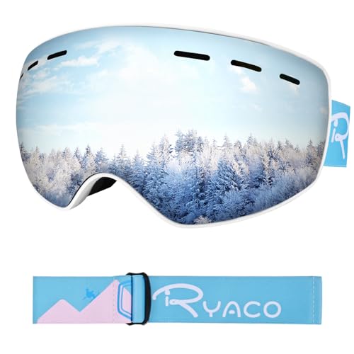 Ryaco Skibrille Kinder, Kinder Skibrille 3-14 Jahre für Jungen Mädchen, Snowboardbrille Anti-Beschlag UV-Schutz, Helmkompatibel für Skifahren Snowboarden Outdoor, Silber