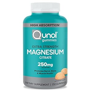 Magnesium Gummies for Adults, Qunol 250mg Extra Strength Magnesium Citrate Gummies, High Absorption Magnesium Supplement…