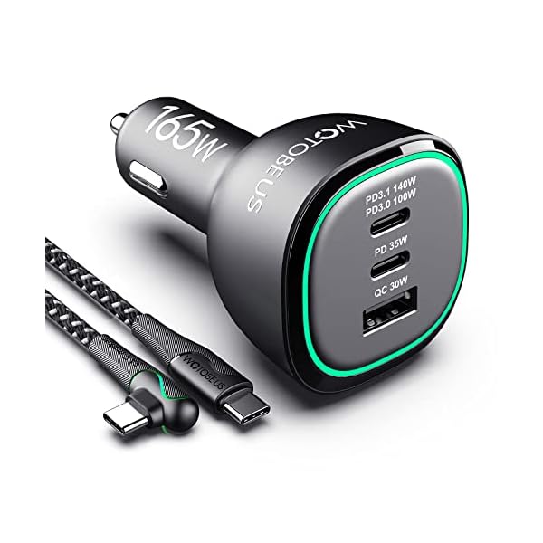 165W USB C Car Charger Adapter Super Fast Charging WOTOBEUS PD3.1 140W/PD3.0 100W PPS45W QC5+PD 35W PPS25W+30W for iPhone 16 15 14 Max Samsung Galaxy S24 23 22 iPad MacBook Pro Air Type-C Laptop Pixel