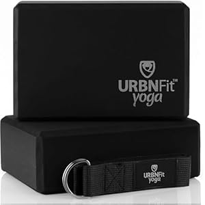 URBNFit Yoga Blocks 2 Pack – Sturdy Foam Yoga Block Set with Strap for Exercise, Pilates Workout, Stretching, Meditation, Stability – High Density Non Slip Brick, Fitness Accessories