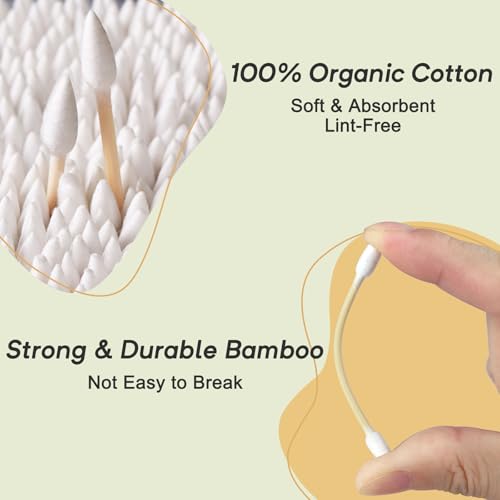 Image of Cotton Swabs for Precision Cleaning, Organic Tips 1000 Count | Pointed Cotton Swabs With Bamboo Sticks For Makeup Fixes, Nail Cleanup, Crafts, Travel Kits, And Small-space Detail Cleaning