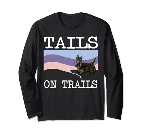 Scottish Terrier Tails On Trails Funny Dog Hiking Long Sleeve T-Shirt, Black