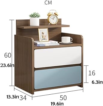 Bedstand Bedside Table Modern Minimalist with Shelf Simple Double Drawer Storage Storage Cabinet Home Bedroom Bedside Table Night Stand(A)