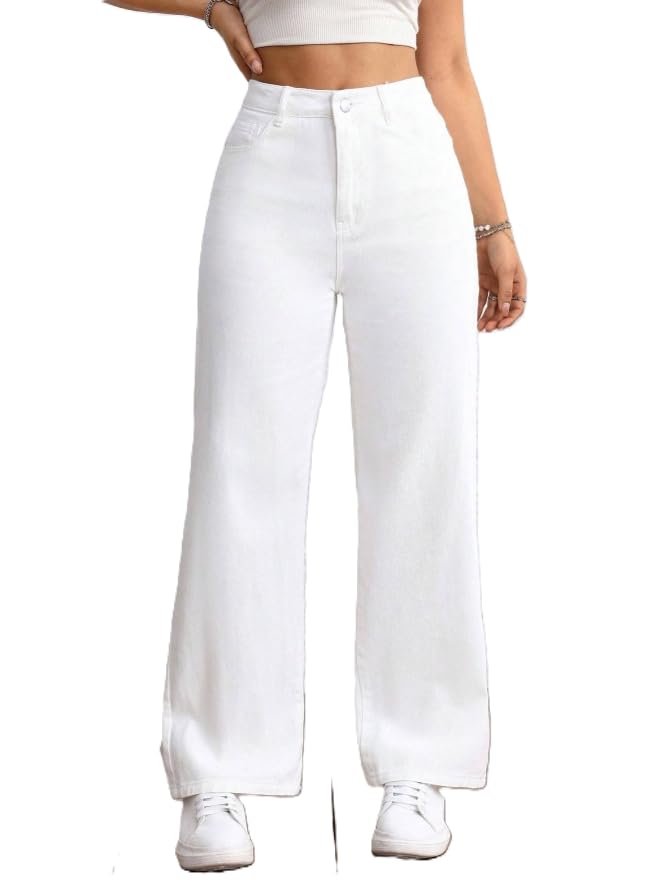 Women's White High-Waist Wide Leg Denim Jeans-image-47