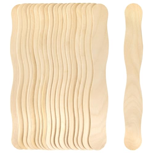 WISYOK 8 inch Craft Sticks 20 Pack Wood Wavy Sticks Fan Handles Large Popsicle Sticks for Crafts Wedding Programs DIY Crafting Painting Mixing