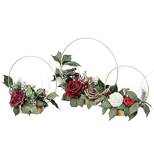 Ling's Moment Candle Holder Hoop Wreath Floral Centerpieces for Sweetheart Table, Head Table, Ceremony Reception Artificial Flowers Wedding Christmas Decorations (Set of 3,White) Lings Moment Candle Holder Hoop Wreath Floral Centerpieces for Sweetheart Table Head Table Ceremony Reception Artificial Flowers Wedding Christmas Decorations Set of 3White
