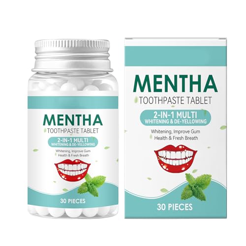 Pastillas de dientes para viajar | 30 Unidades Frescura Duradera, Limpieza Suave en Pastillas | Tabletas de dentífrico blanqueador - Para uso en interiores, exteriores, vacaciones y viajes de negocios