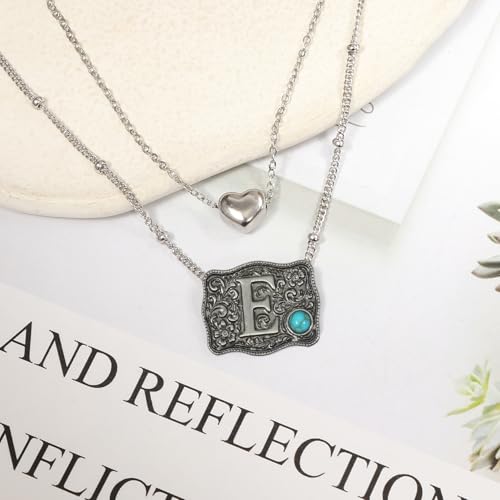 Image of Belt Buckle Bracelet Initial Letter A-Z Bracelets Western Cow Tag Bracelet Belt Buckle Necklace Western Style Initial Letter Pendant Necklace