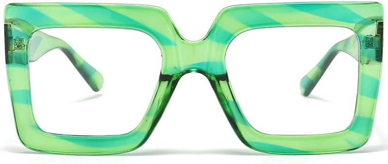 Breaksun Oversized Blue Light Glasses for Women Fashion Thick Square Computer Eyewear Non-Prescription Black Glasses Green Stripe