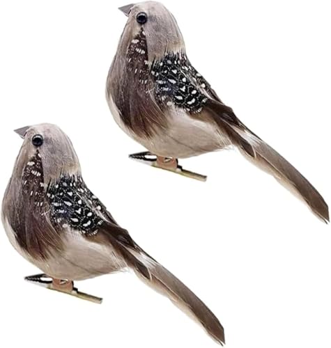 2pcs Artificial Birds Foam Bird Sparrow Ornaments Clip on Decorative Feathered Birds for Christmas...