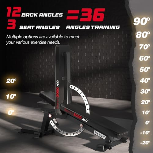Image of Keppi Fitness Weight Bench, 1200LBS Workout Bench with Leg Extension /Curl and Preacher Curl Attachment, Flat Incline Decline Weight Bench for Home Gym - Bench3000 Max