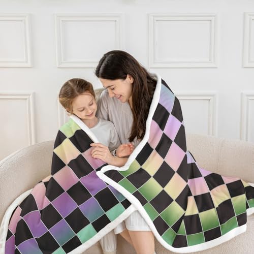 Image of Erosebridal Initial Letter B Fuzzy Plush Throw Pink and White Checkered Fleece Blanket Cute Monogram Plaid Sherpa Blanket for Kids Girls Women,Kawaii Gingham Grids Decor for Bed Couch Queen 90 inchx90 inch