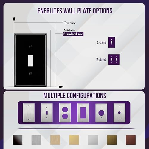 Image of ENERLITES Toggle Light Switch Metal Cover Plate, Wall Plate, Corrosion Resistant, Standard Size 1-Gang 4.50 inch x 2.76 inch, Powder Coated Stamped Steel, 7711-BG, Black Gloss | Fits standard toggle switches; Rust-proof stamped steel; Smooth gloss finish; Standard 1-gang; 7711-BG