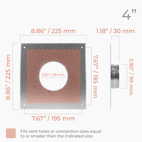 HVAC OV 4" Inch Dryer Vent Wall and Ceiling Plate Hole Cover - Duct Connector Flange - 4" Inch Galvanized Steel Adapter for Air Ventilation Systems - Cooling, and HVAC Applications by HVAC OV - Image 2