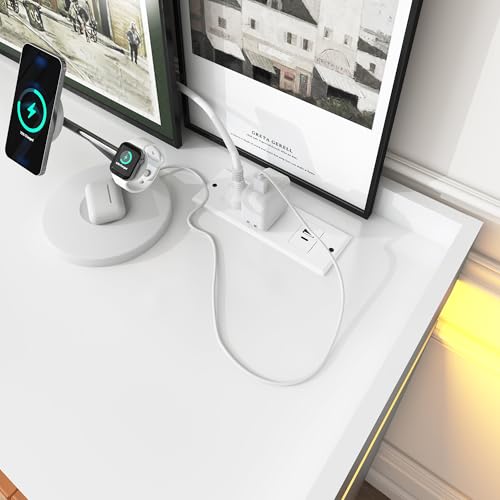 Image of jiteentarou 6 Drawer Dresser with Charging Station and LED Lights, Modern Chest of Drawers with Power Outlet, Organizer Cabinet for Bedroom, Living Room, White
