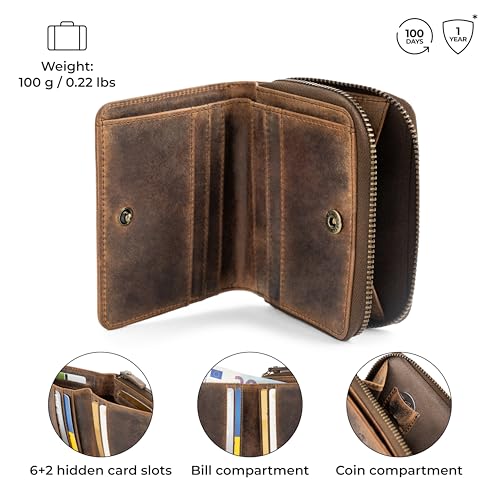 Image of BERLINER BAGS Full Grain Leather Small Wallet Women Sara, Gift Box, Brown