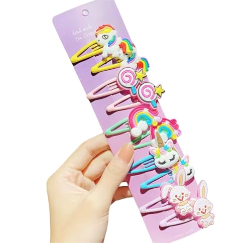 Kids Hair Clips Set, 10 Pieces Snap Barrettes with Unicorn, Rainbow, Cupcake, Ice Cream Designs, Colorful Hair Accessories (Unicorn Set)