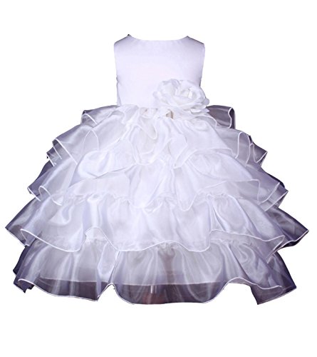 Pink Promise Girls' Wedding Tiered Organza Flower Pageant Dress 12-18 White