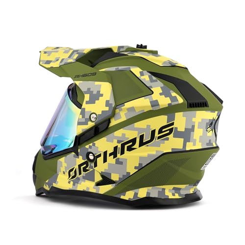 Image of Orthrus Kids Dirt Bike Helmet DOT Approved Full Face Motorcycle Helmets | Youth Dual Sport Helmet for Off-Road ATV Street Riding Motocross BMX 4 Wheeler Go Kart, Green Husky Halo M