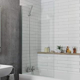 Modern Bathroom Over Bath Shower Screen Square Chrome 800mm Reversible 6mm