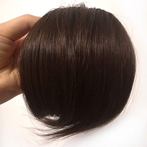 Thick Side Bangs Clip in Real Human Hair Bangs Natural Side Swept Bangs Soft Side Fringe Hair Extensions,Dark Brown Color