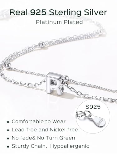 Image of ChicSilver Ankle Bracelets for Women Waterproof, 925 Sterling Silver Initial Anklets for Women, Adjustable Dainty Layered Anklet Beach Jewelry for Women Mom Wife Friend
