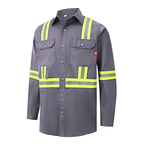 Image of Ousafeve FR Shirts for Men Hi Vis 6.5oz Flame Resistant Welding Shirts | UL Certified, Loose Fit, 100% Cotton, NFPA2112 CAT2 Arc Flash Rated, Fire Retardant Shirt for Men