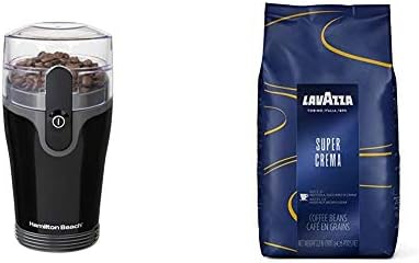 Hamilton Beach Fresh Grind 4.5oz Electric Coffee Grinder for Beans, Spices and More, Stainless Steel Blades, Black & Lavazza Super Crema Whole Bean Coffee Blend, Medium Espresso Roast, 2.2 Pound