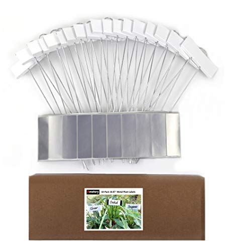 Amatory Garden Markers Signs Plant Labels Tags Metal Gardening Planting Seedling Nursery Reusable Waterproof 18 PCS and Self-Adhesive Labels 36 PCS (White-10.7")