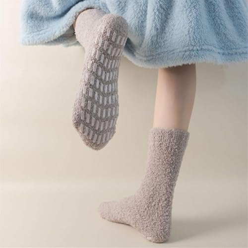 GIBZ 4 Pairs Fluffy Slipper Socks for Women, Non Slip Thick Plush Bed Socks, Warm and Soft Fleece Lined for Indoor3