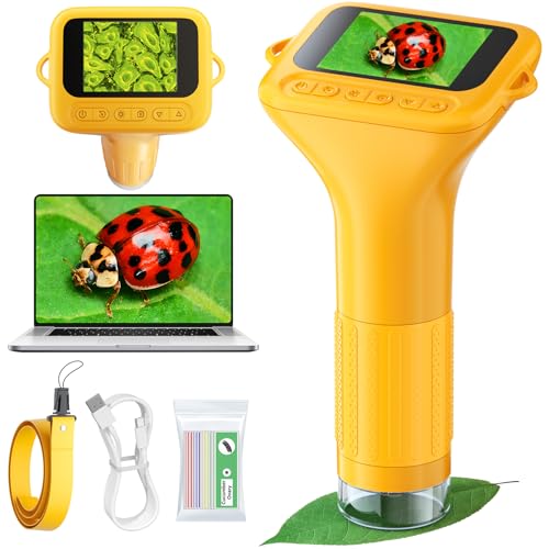 Odatay Microscope for Kids with 12 Slides, 1000x Digital Handheld Kids Microscope, Mini Portable Pocket Miniscope Science Toys Birthday Gifts for 3+ 4 5 6 7 8 9 10 11 12 Year Old Boys Girls, Orange