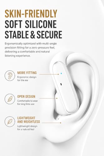 Image of D300 OWS Open Ear Wireless Earbuds with BT v6.0, ENC Mic for Calling, 50hr Playtime with Type C Fast Charging, Low Latency Gaming, Ideal for Running, Cycling and Gym, Dust & Waterproof. White