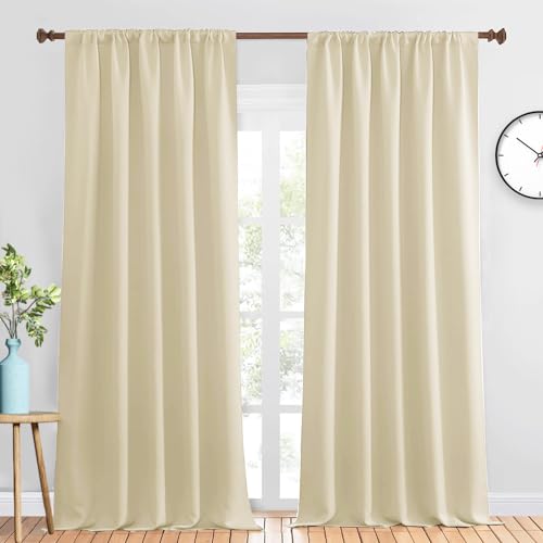 La Mejor Lista de Cortinas drapeadas - los preferidos. 47 NANWEI Cortinas Blackout para Recamara con Aislamiento Térmico, Cortinas para Sala 100% Poliéster Tela, Reducción de Ruido, Suave Cortinas con Bolsillo para Barra, 2 Paneles,...