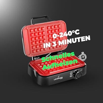 LEHMANN Waffeleisen Doppelt für Belgische Waffeln, 1200W, Fertig in 3 Minuten, Temperaturregelung bis zu 240°C, Antihaftbeschichtung, Schnelle und einfache Reinigung, Dicke Waffeln 12,5 x 8,5 x 2cm – Bild 5