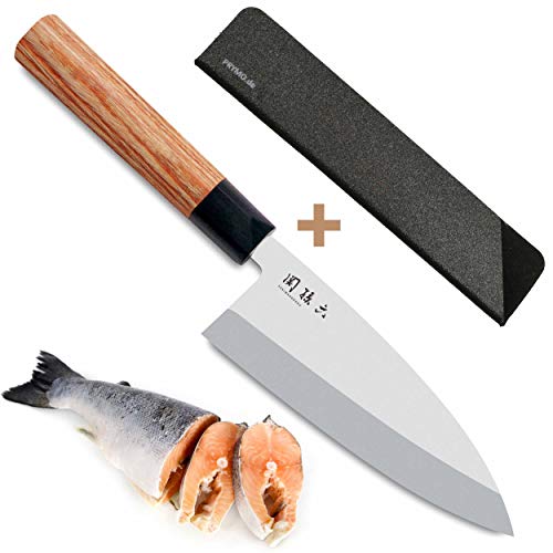 KAI Seki Magoroku MGR-100P Redwood - Cuchillo de despelar (10 cm, con funda para la hoja) 11) Deba 15cm