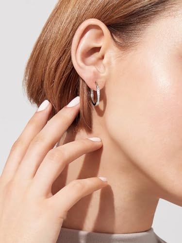 Moissanite Sparkle Hoop Earrings for Women, 100% Solid 925 Sterling Silver, Hypoallergenic Comfy Earrings, 15mm/20mm/30mm, Birthday Anniversary Valentines Mothers Day Ideal Gift for Her2