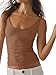 Tankaneo Womens Sexy Deep V Neck Top Sleeveless Backless Spaghetti Strap Tank Top Casual Basic Cami Top Brown, Small