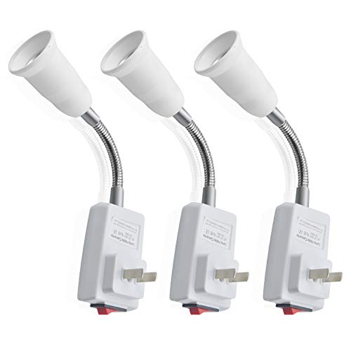 Luxvista E27/E26 Socket Adapter with ON/OFF Switch, Flexible US Plug E27 Extension Light Socket? Extender Lamp Bulb Holder for Desk Lamp Bulb (3-Pack)