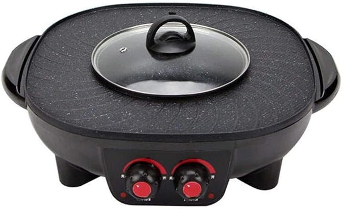Double Layer Korean BBQ Hot Pot | Non-Stick Electric Hot Pot and Barbecue Griddle Baking Pan, 2 in 1 Smokeless Split Shabu Shabu Grill Maker-Electric Cooker-image-40