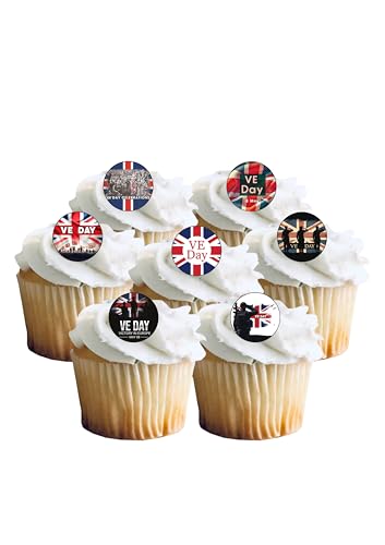 48 VE Day UNION JACK WWII WW2 Themed Edible Wafer Paper Cake Toppers Decorations - 2.5cm circles