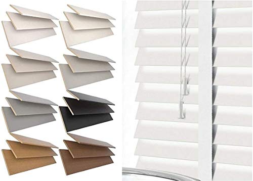 Venetian Faux Wood Blind wooden Venetian Blinds With TAPE Ladder 50mm Slats TRIMMABLE Fauxwood (WHITE, 60cm width x 150cm drop)