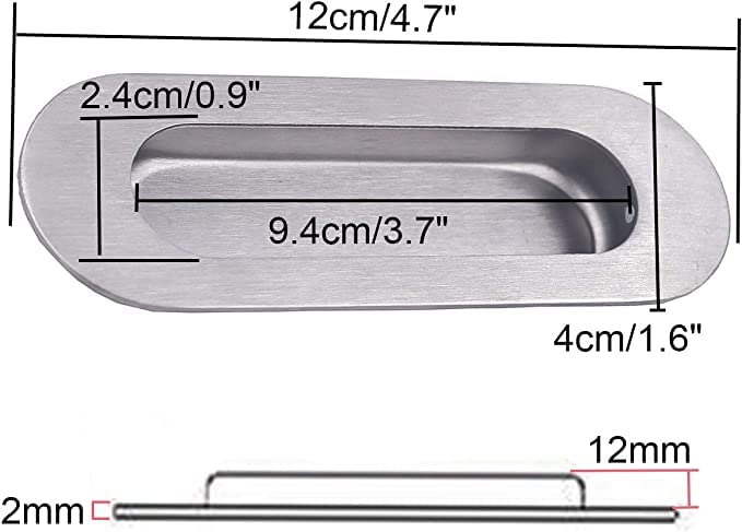SANLANDOR 2 Pack Inset Handle Flush Recessed Sliding Oval Door Pull Handles Hidden Satin Brushed Stainless Steel Finger Pulls Hidden Handle - Image 2