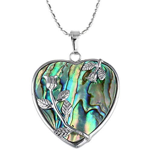 TUMBEELLUWA Abalone Shell Pendant Necklace for Women, Heart & Rose Sea Shell Pendant with 19.5" Chain
