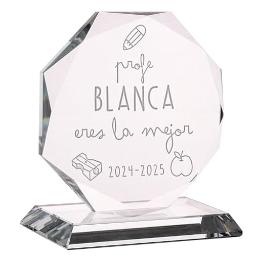 Wanapix | Trofeo Grande Personalizado con Nombre y Texto | Cristal Grabado (Escala de Grises) | Premio Personalizado | Octogonal 17 cm | Incluye Estuche para Guardar | Mejor Profe | Ya disponible en tu tienda friki favorita! En mundofriki.es!