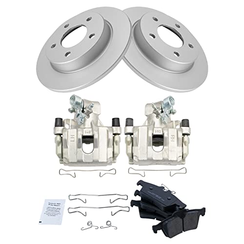 Image of TRQ Rear Brake Pad and Rotor Set Ceramic Solid Rotors Calipers