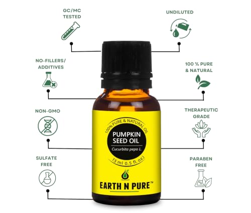 Image of Earth N Pure Pumpkin Seed Oil for Skin & Haie Care - Cold Pressed Natural Rich in Vitamin E- Lightweight for Face, Scalp Nourishment & Massage | 15ml