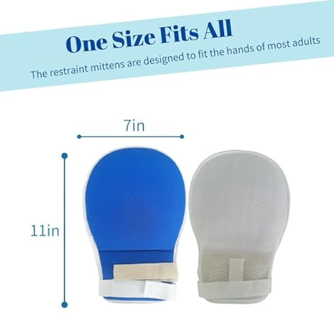 Lmaray Dementia Restraint Gloves 2 Pack, Breathable Anti Scratch Mitts for Elderly Patients, Safety Control Gloves for Adults