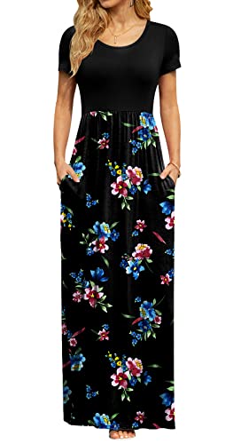 Image of DB MOON Womens 2026 Summer Maxi Dresses Casual Short Sleeve Empire Waist Spring Long Dress with Pockets
